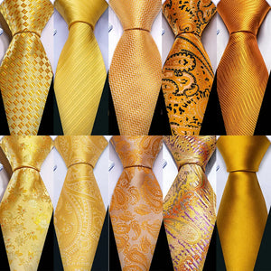 BWG VIP Design Collection Men's Fashion Classic Golden Yellow Jacquard 100% Premium High Quality Silk Ties