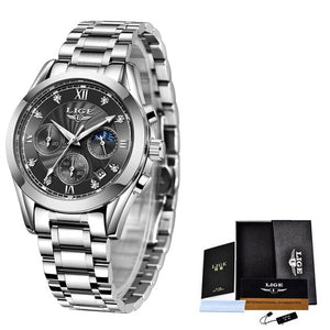 LIGE Women's Fine Fashion Premium Quality Luxury Style Stainless Steel & Leather Bracelet Watch