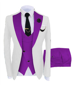KENTON SUITS Men's Fashion Formal 3 Piece Tuxedo (Jacket + Pants + Vest) White & Silver Gray Suit Set - Divine Inspiration Styles