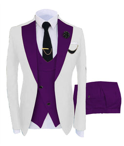 KENTON SUITS Men's Fashion Formal 3 Piece Tuxedo (Jacket + Pants + Vest) White & Royal Blue Suit Set - Divine Inspiration Styles