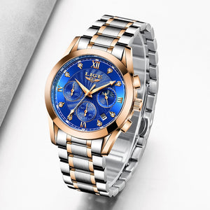 LIGE Women's Fine Fashion Premium Quality Luxury Style Stainless Steel & Leather Bracelet Watch