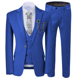 GMSUITS Men's Fashion Formal 3-Piece Suit Set Luxury Style Polka Dots White Suit Set (Jacket + Pants + Vest) Suit Set - Divine Inspiration Styles