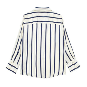 PBZA Women's Elegant Spring Summer Autumn Stylish Stripes Long Sleeve Dress Shirt