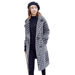 SABRINA Design Women's Fine Fashion Elegant Luxury Style Plaid Houndstooth Wool Coat - Divine Inspiration Styles