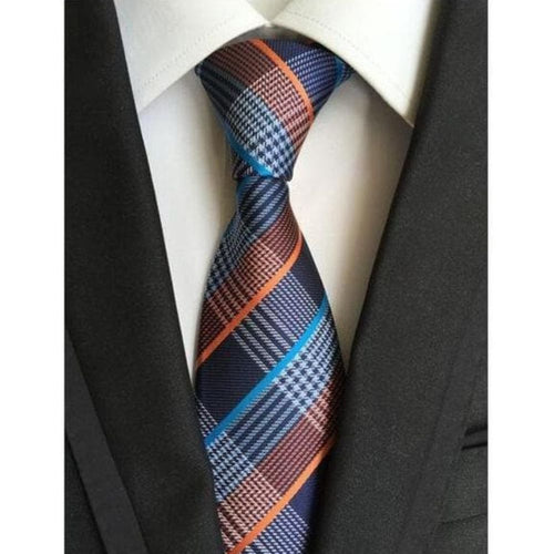 SHEN Design Collection Men's Fashion Navy Blue Plaid 100% Premium Quality Silk Tie