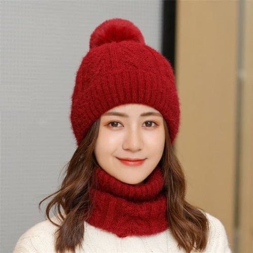 SPK Brand Women's Fashion Red Autumn Winter Knitted Wool Cap & Infinity Scarf Set - Divine Inspiration Styles