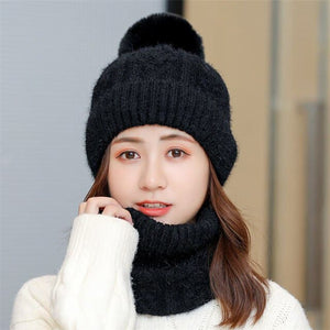 SPK Brand Women's Fashion Black Autumn Winter Knitted Wool Cap & Infinity Scarf Set - Divine Inspiration Styles