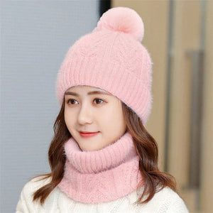SPK Brand Women's Fashion Pink Autumn Winter Knitted Wool Cap & Infinity Scarf Set - Divine Inspiration Styles