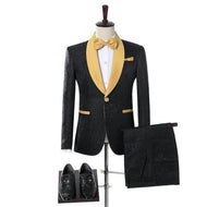 SZSUITS Men's Fashion Suit Sets With Pants Italian Tuxedo Polished Lapel Blazer Black & Gold Suit Set - Divine Inspiration Styles