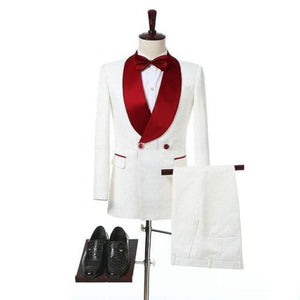 SZSUITS Men's Fashion Suit Sets With Pants Italian Tuxedo Polished Lapel Blazer White & Red Suit Set
