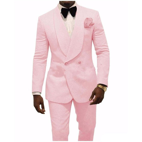 SZSUITS Men's Fashion Suit Sets with Tuxedo & Pants Polished Velvet Lapel Blazer Pink Rose Textured Suit Set - Divine Inspiration Styles