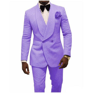 SZSUITS Men's Fashion Suit Sets with Tuxedo & Pants Polished Velvet Lapel Blazer Purple Rose Textured Suit Set - Divine Inspiration Styles