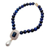 KEYGEMS Women's Elegant Fashion Stylish Genuine Blue Tiger Eye & Pearl Necklace Jewelry