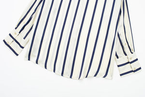 PBZA Women's Elegant Spring Summer Autumn Stylish Stripes Long Sleeve Dress Shirt