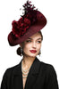 JQS Women's Fine Fashion Red Elegant Butterfly Flower Luxury Style Cocktail & Special Events Celebration Hat