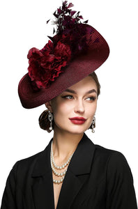 JQS Women's Fine Fashion Red Elegant Butterfly Flower Luxury Style Cocktail & Special Events Celebration Hat - Divine Inspiration Styles