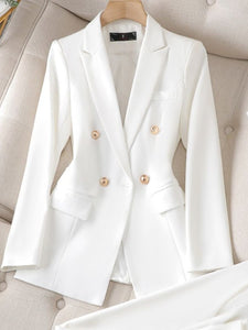 CAROLINE SUITS Women's Elegant Stylish Fashion Notched Lapel Office Blazer Jacket & Pants White Suit Set for Business Meetings & Job Interviews