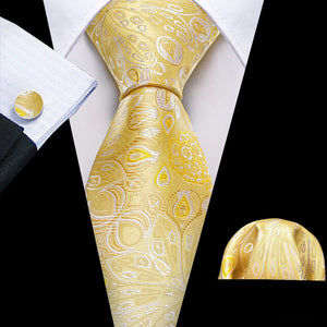 BWG VIP Design Collection Men's Fashion Golden Yellow Geometric Jacquard 100% Premium High Quality Silk Ties - Divine Inspiration Styles