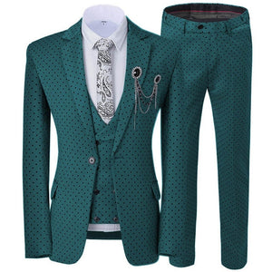 GMSUITS Men's Fashion Formal 3-Piece Suit Set Luxury Style Polka Dots White Suit Set (Jacket + Pants + Vest) Suit Set - Divine Inspiration Styles