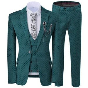 GMSUITS Men's Fashion Formal 3-Piece Suit Set Luxury Style Polka Dots Royal Blue Suit Set (Jacket + Pants + Vest) Suit Set - Divine Inspiration Styles