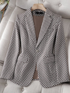 CAROLINE Design Collection Women's Elegant Stylish Fashion Office Professional Woven Plaid Blazer Jacket - Divine Inspiration Styles