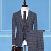 TQSUITS Men's Premium Quality Jacket Vest & Pants 3 Piece Formal Wear Gray & Brown Plaid 2 Buttons Suit Set - Divine Inspiration Styles