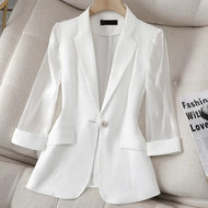 GRACE Design Women's Fashion Solid Color One Button White Blazer Suit Jacket - Divine Inspiration Styles