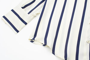 PBZA Women's Elegant Spring Summer Autumn Stylish Stripes Long Sleeve Dress Shirt