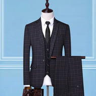 TQSUITS Men's Premium Quality Jacket Vest & Pants 3 Piece Formal Wear Gray & Brown Plaid 1 Button Suit Set - Divine Inspiration Styles