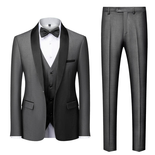 BRADLEY VIP SUITS Men's Fashion Formal 2 Piece & 3 Piece Tuxedo (Jacket + Pants + Vest) Gray & Black Suit Set - Divine Inspiration Styles