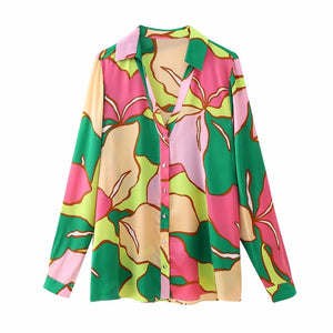 THONEY Women's Elegant Fine Fashion Premium Quality Floral Print Satin Blouse Shirt