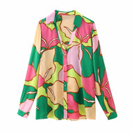 THONEY Women's Elegant Fine Fashion Premium Quality Floral Print Satin Blouse Shirt - Divine Inspiration Styles