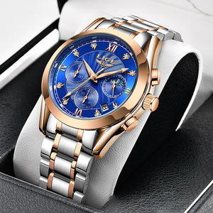 LIGE Women's Fine Fashion Premium Quality Luxury Style Stainless Steel & Leather Bracelet Watch