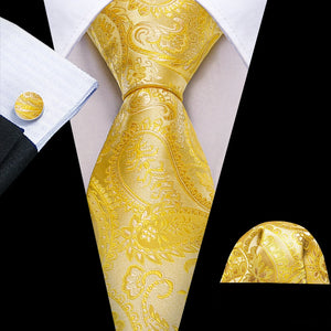 BWG VIP Design Collection Men's Fashion Bright Golden Yellow Jacquard 100% Premium High Quality Silk Ties - Divine Inspiration Styles