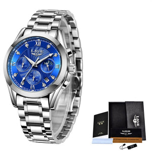 LIGE Women's Fine Fashion Premium Quality Luxury Style Stainless Steel & Leather Bracelet Watch