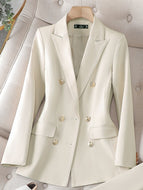CAROLINE SUITS Women's Elegant Stylish Fashion Office Professional Solid Color Ivory White Blazer Jacket - Divine Inspiration Styles