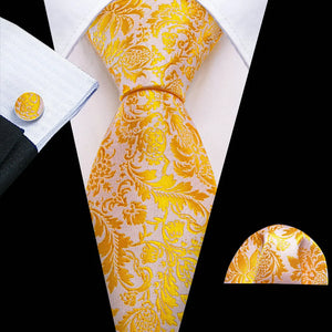 BWG VIP Design Collection Men's Fashion Golden Yellow Geometric Jacquard 100% Premium High Quality Silk Ties - Divine Inspiration Styles