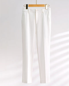 WELLINGTON SUITS Women's Elegant Stylish Office Fashion Ivory White Blazer Jacket & Pants Suit Set