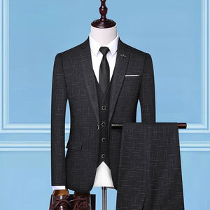 TQSUITS Men's Premium Quality Jacket Vest & Pants 3 Piece Formal Wear Navy Blue Pinstripes Suit Set - Divine Inspiration Styles