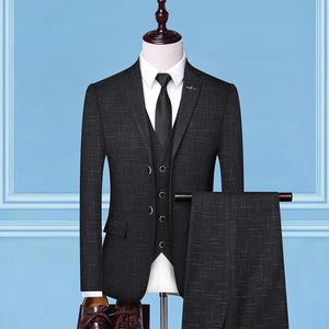 TQSUITS Men's Premium Quality Jacket Vest & Pants 3 Piece Formal Wear Beige Pinstripes Suit Set - Divine Inspiration Styles