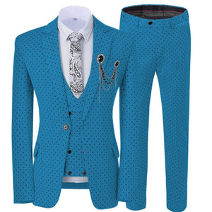 GMSUITS Men's Fashion Formal 3-Piece Suit Set Luxury Style Polka Dots White Suit Set (Jacket + Pants + Vest) Suit Set - Divine Inspiration Styles
