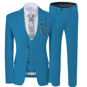 GMSUITS Men's Fashion Formal 3-Piece Suit Set Luxury Style Polka Dots White Suit Set (Jacket + Pants + Vest) Suit Set