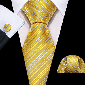 BWG VIP Design Collection Men's Fashion Bright Golden Yellow Jacquard 100% Premium High Quality Silk Ties - Divine Inspiration Styles