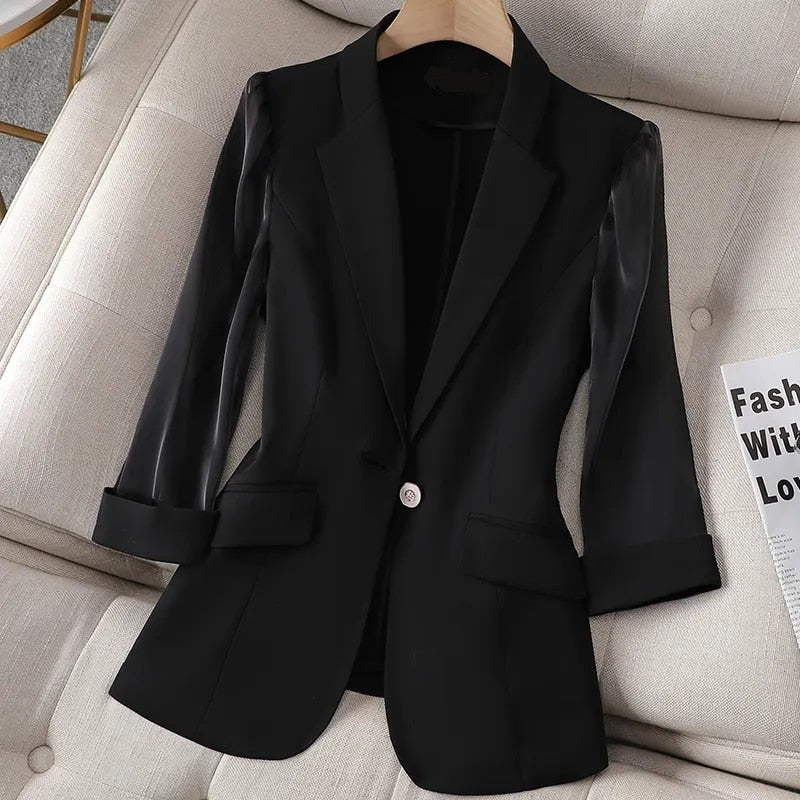 GRACE Design Women's Fashion Solid Color One Button Black Blazer Suit Jacket - Divine Inspiration Styles