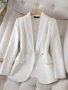 CAROLINE Design Collection Women's Elegant Stylish Fashion Office Professional Woven Plaid Blazer Jacket - Divine Inspiration Styles