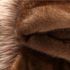 LAUTARO Women's Fine Fashion Luxury Style Long Hooded Faux Fur Brown Coat Jacket