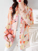 GRACE Design Women's Fashion Stylish Elegant Vintage Floral Linen Soft Pink Orange Yellow Blouse Top