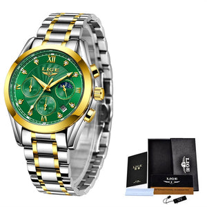 LIGE Women's Fine Fashion Premium Quality Luxury Style Stainless Steel & Leather Bracelet Watch