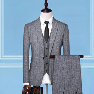 TQSUITS Men's Premium Quality Jacket Vest & Pants 3 Piece Formal Wear Black Plaid Suit Set - Divine Inspiration Styles