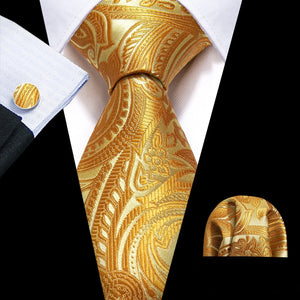 BWG VIP Design Collection Men's Fashion Golden Yellow Geometric Jacquard 100% Premium High Quality Silk Ties - Divine Inspiration Styles